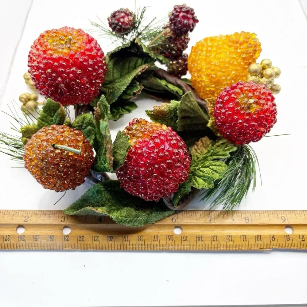 Vintage Beaded Frosted Fruit Candle Ring Christmas Decor Sparkling Holidays